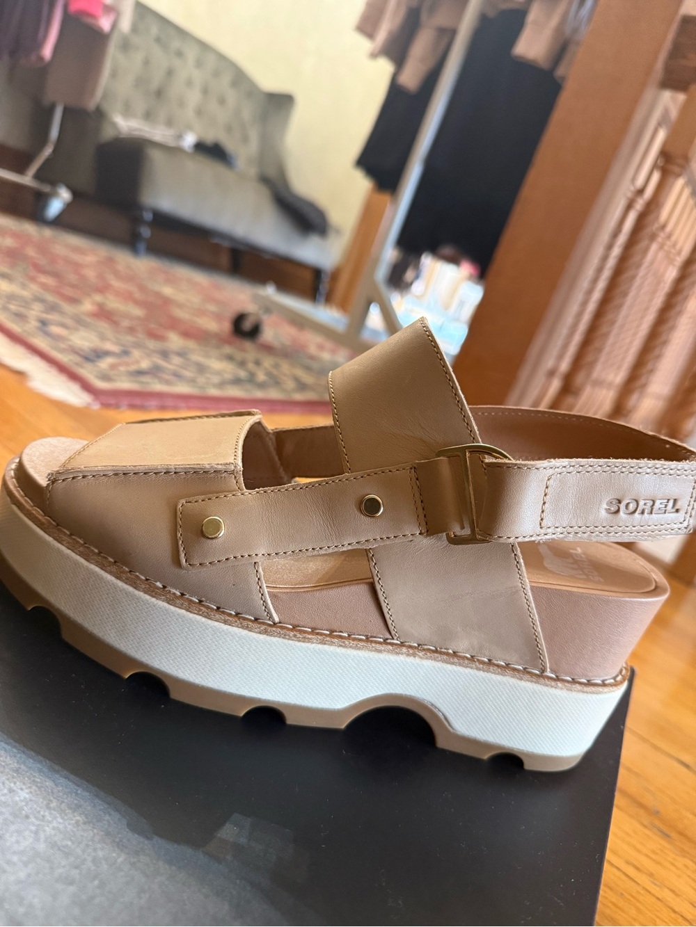Sorel Beige Tan Platform Slingback Sandal
